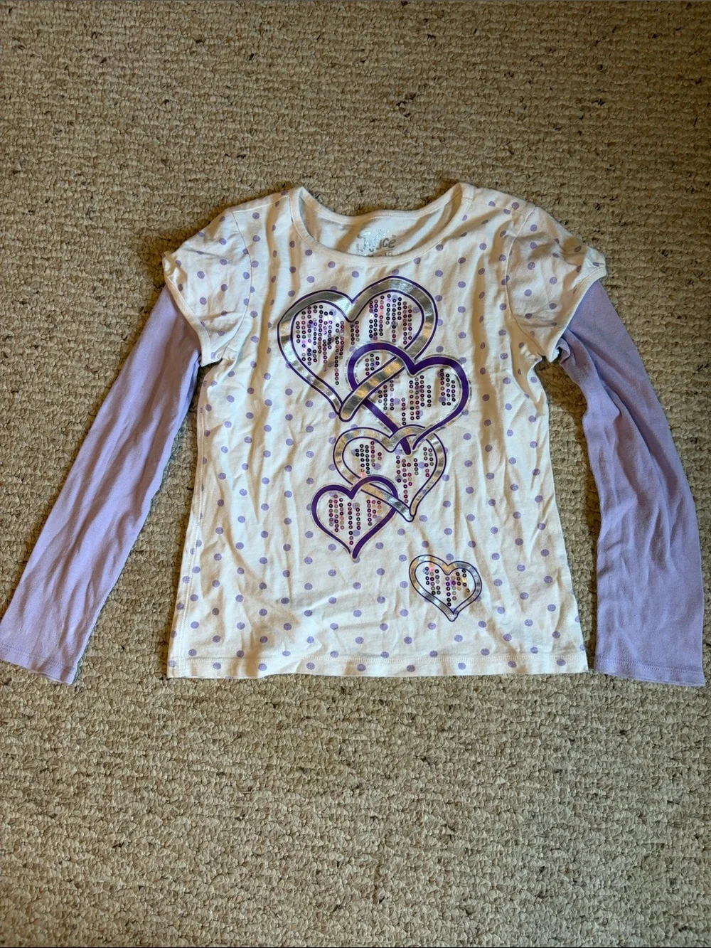 Girls' Layered-Look Purple Heart Long Sleeve Top